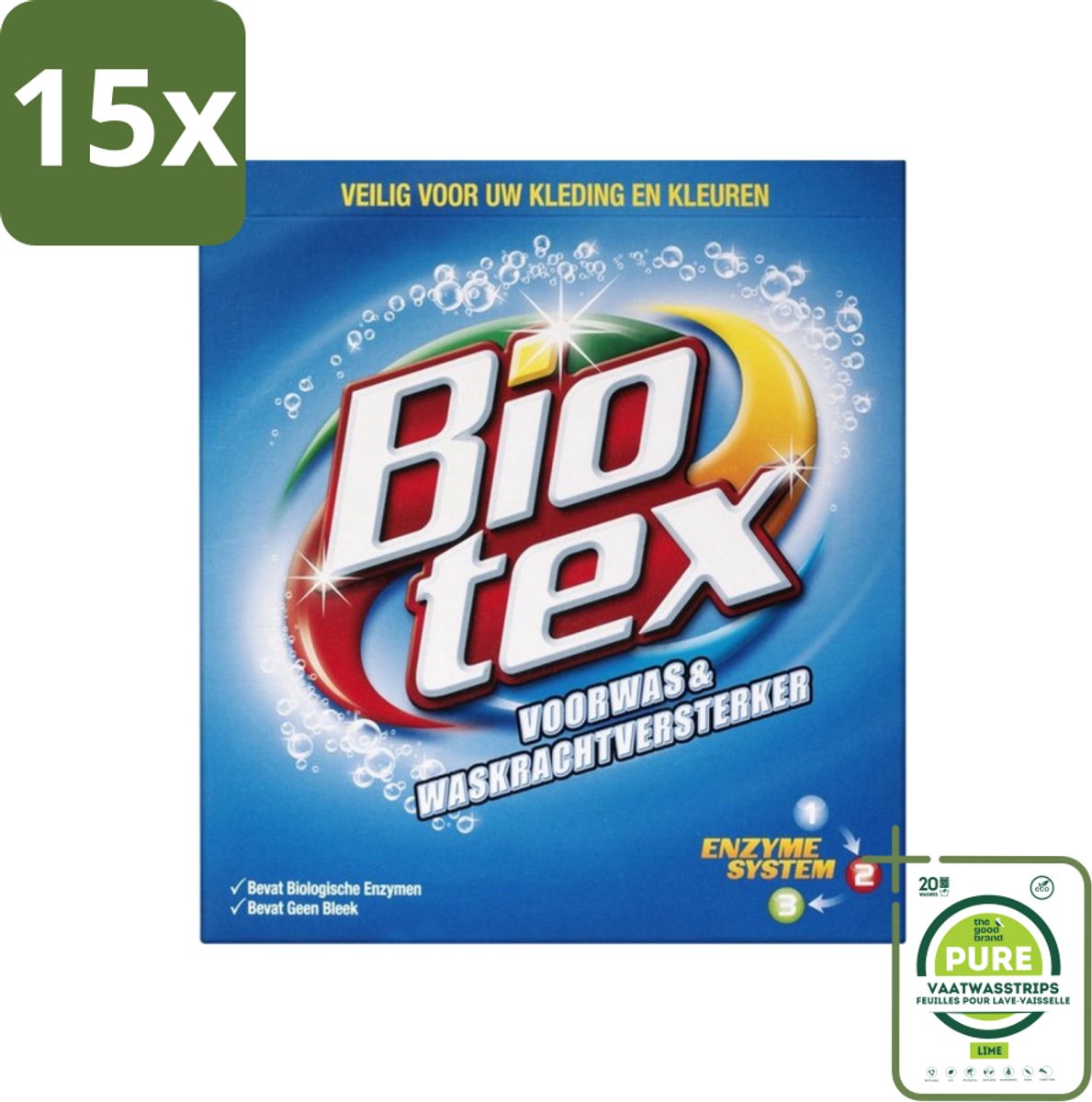 15 x Biotex - Voorwas & Waskrachtversterker - Waspoeder - Witte en Gekleurde Was - 50 Wasbeurten - Grootverpakking - Waspoeder - Vlekkenverwijderaar - Biologisch Wasmiddel - Wasversterker - Biotex