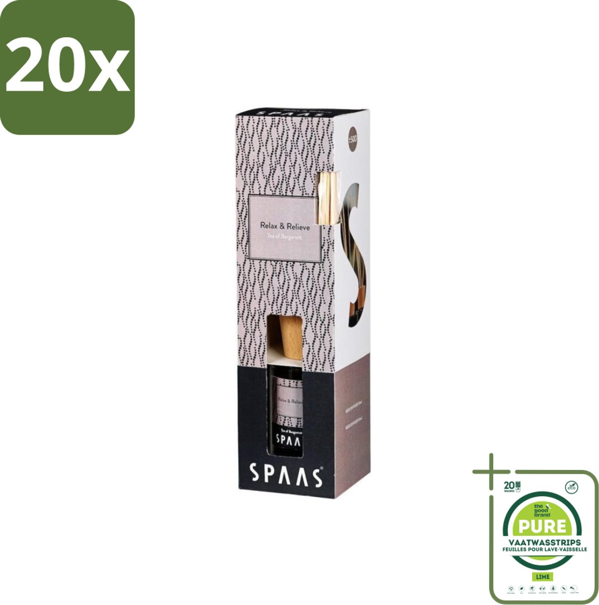 20 x Spaas - Geurstokjes - Relax & Relieve - Bergamotthee - 80 ml - Grootverpakking - Geurstokjes - Geurverspreider - Bergamotthee - Relax - Ontspannen