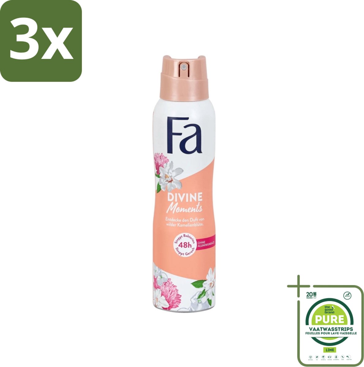 3 x Fa - Divine Moments - Deodorant Spray - Wilde Cameliabloesem - 150 ml - Grootverpakking - Deodorant - Anti-vlekken Deodorant - Wilde Cameliabloesem - Fa Divine Moments - Verfrissende Geur
