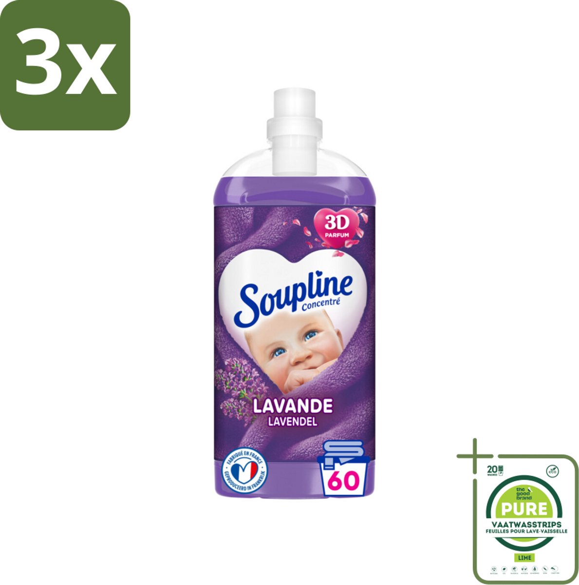 3 x Soupline Wasverzachter Lavendel 1350 ml - Grootverpakking - Wasverzachter - Lavendelgeur - Langdurige Geur - Wasverzachter Lavendel - Milieuvriendelijk