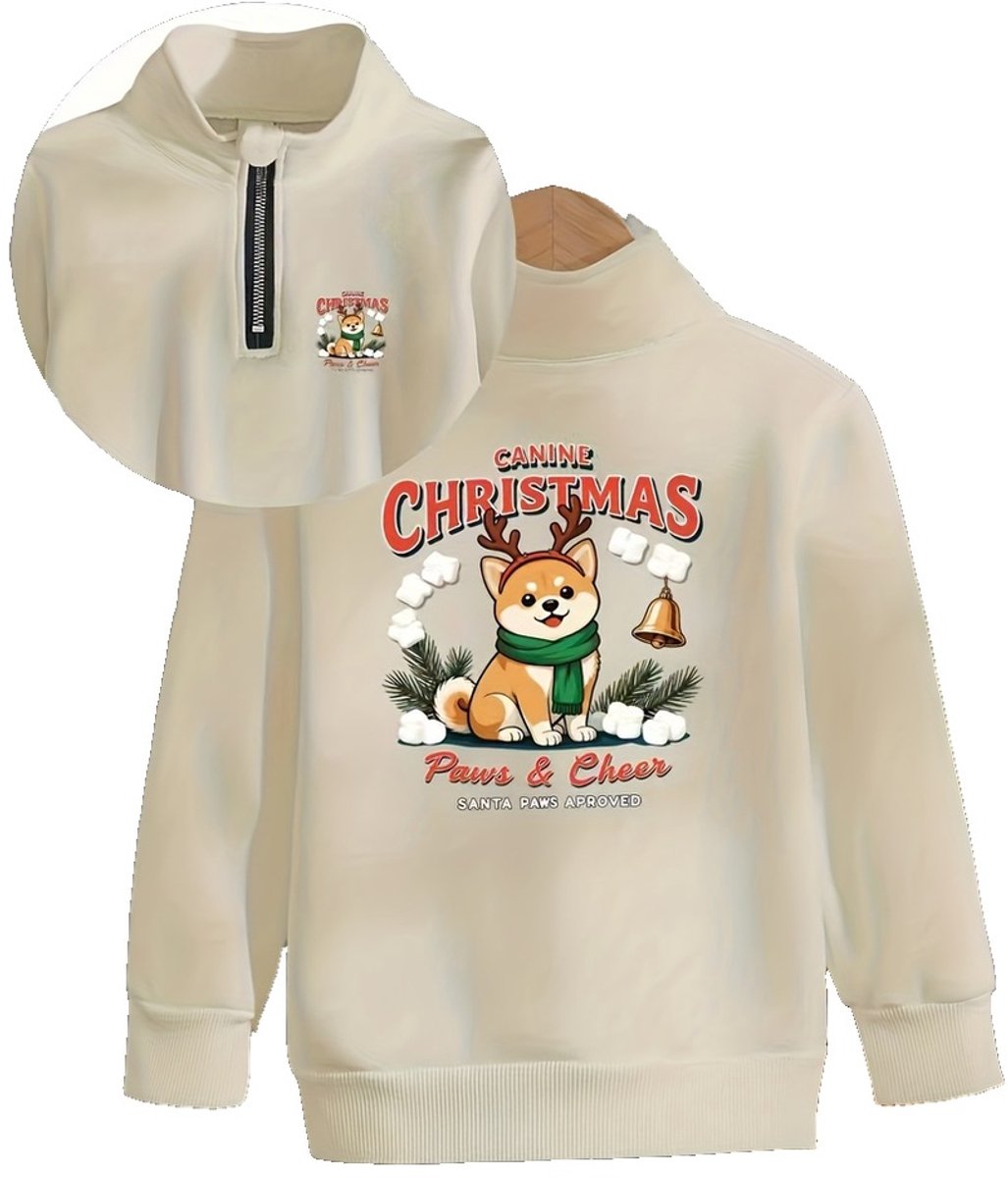 Currero Quarter Zip Jongens Sweater Met Rits Jumper Quarterzip Hoodie Jongen Warme Trui Vest Lang Coltrui 10 Jaar Beige