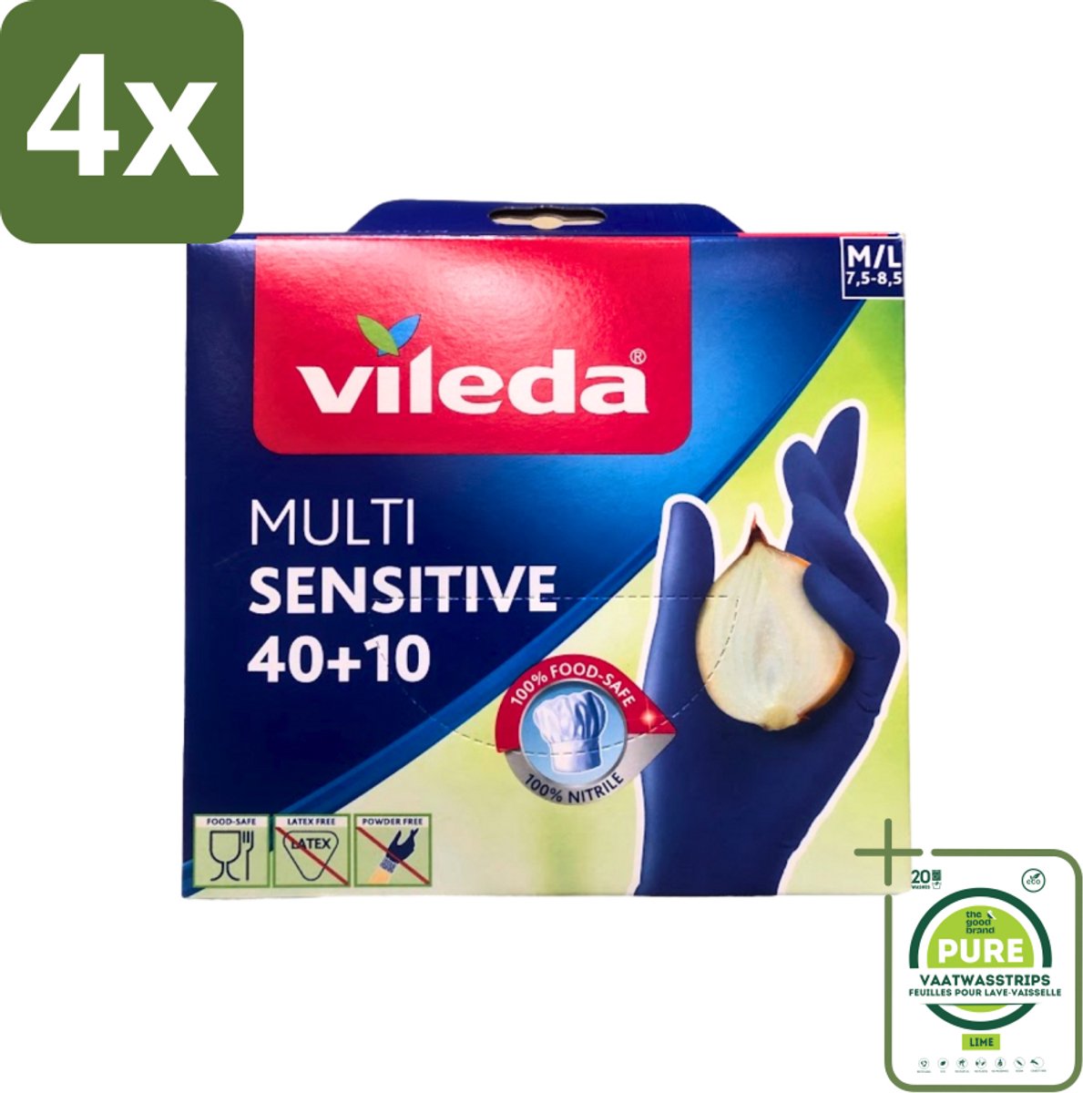 Vileda - Multi Sensitive - Nitrile Handschoenen - Maat M/L - 50 Paar - Voordeelverpakking - 4 stuks - Nitril handschoenen - Latexvrije handschoenen