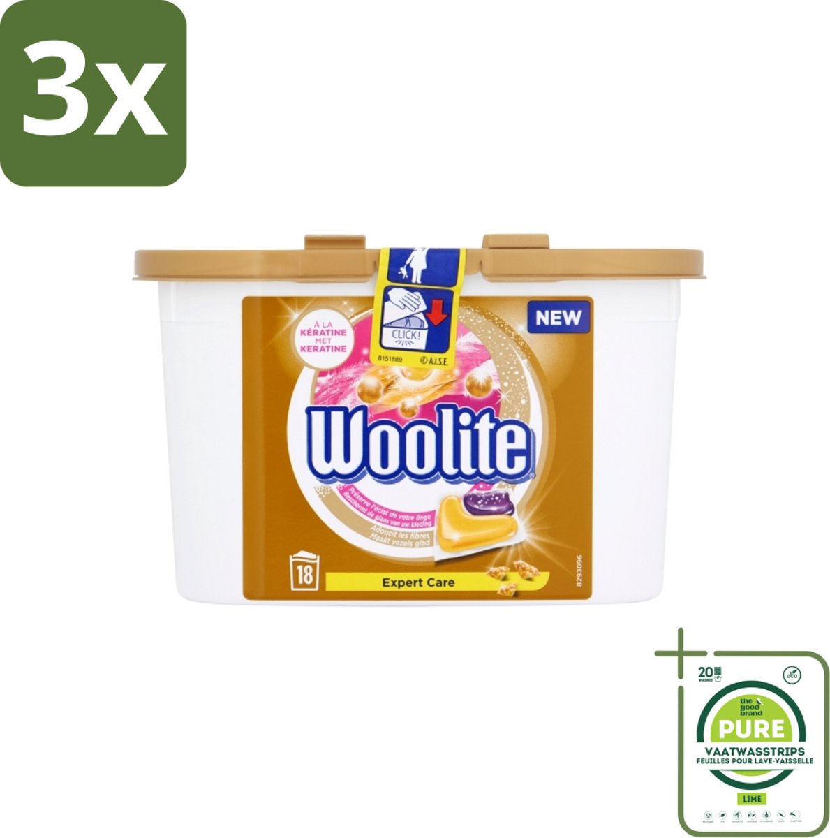3 x Woolite Expert Care - Wasmiddelcapsules - Met Keratine - Delicate Was - 18 Wasbeurten - Grootverpakking - Wasmiddel Capsules - Wasmiddel Voor Delicate Stoffen - Wasmiddel Wol - Wasmiddel Zijde - Wasmiddel Lingerie