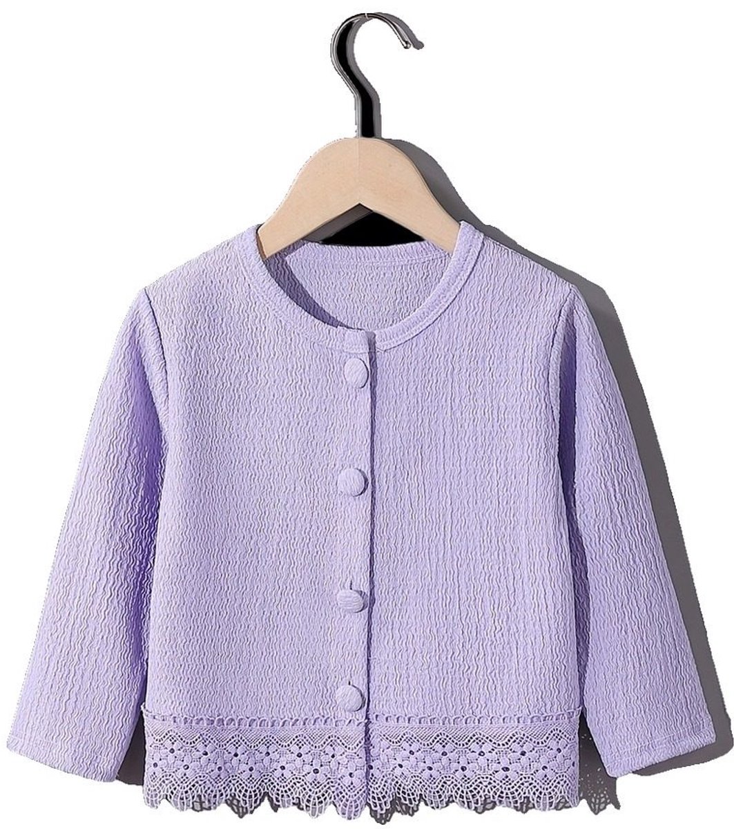 Currero Cardigan Meisjes Vest Meisje Met Knopen Kinderen Warm Gebreid Vest Long 5-6 Jaar Paars