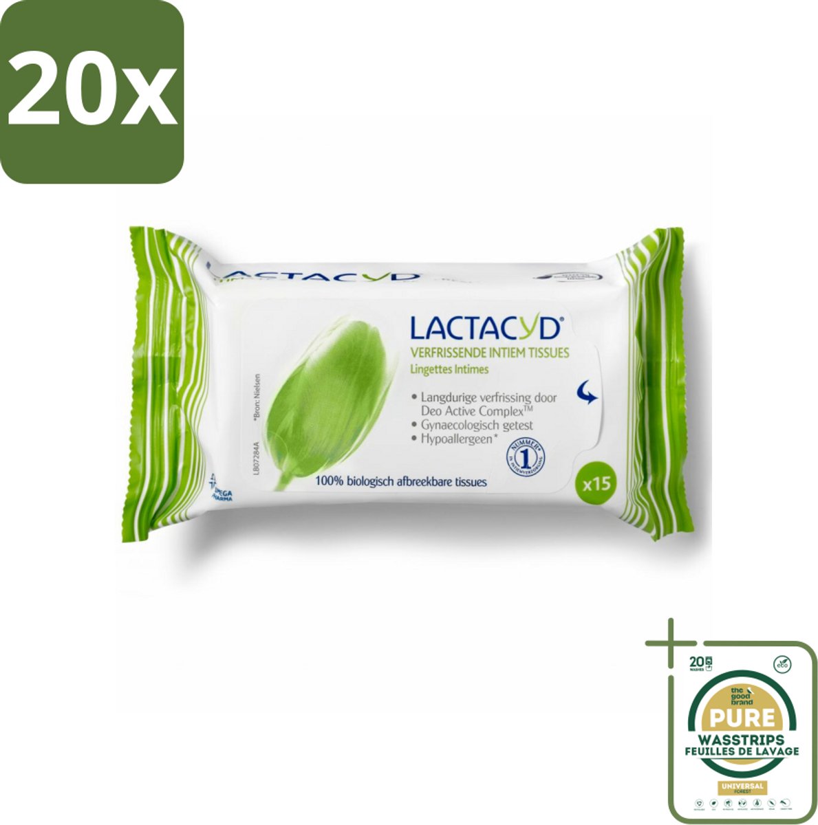 20 x Lactacyd Tissues Verfrissend 15 stuks per verpakking - Grootverpakking - Intieme Doekjes - Verfrissend - Biologisch Afbreekbaar - Melkzuur - Menthol
