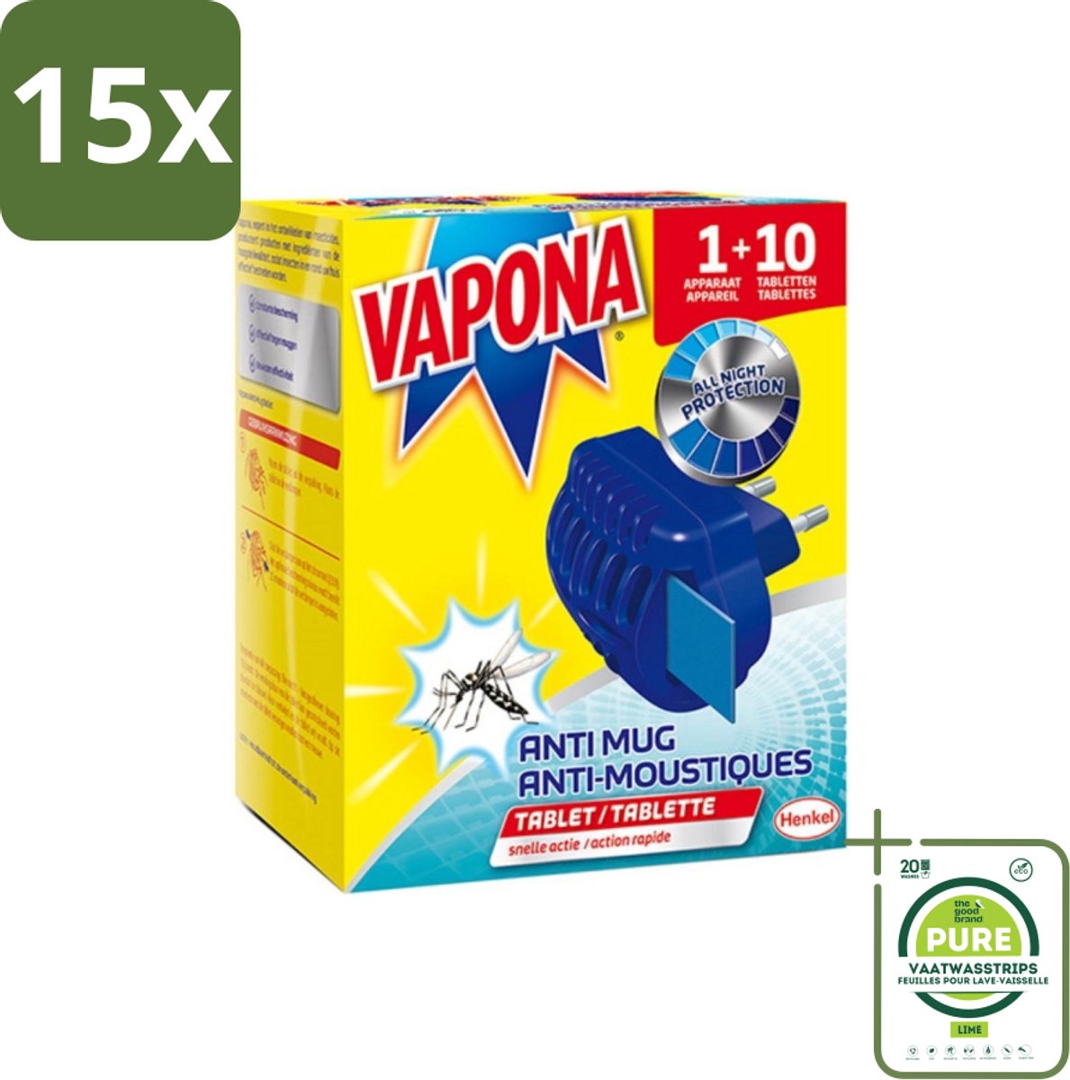 15 x Vapona - Muggenstekker - 1 stekker En 10 Navultabletten - Grootverpakking - Muggenwering - Muggenplaag - Muggentabletten - Muggenwerende Stekker - Muggenbestrijding
