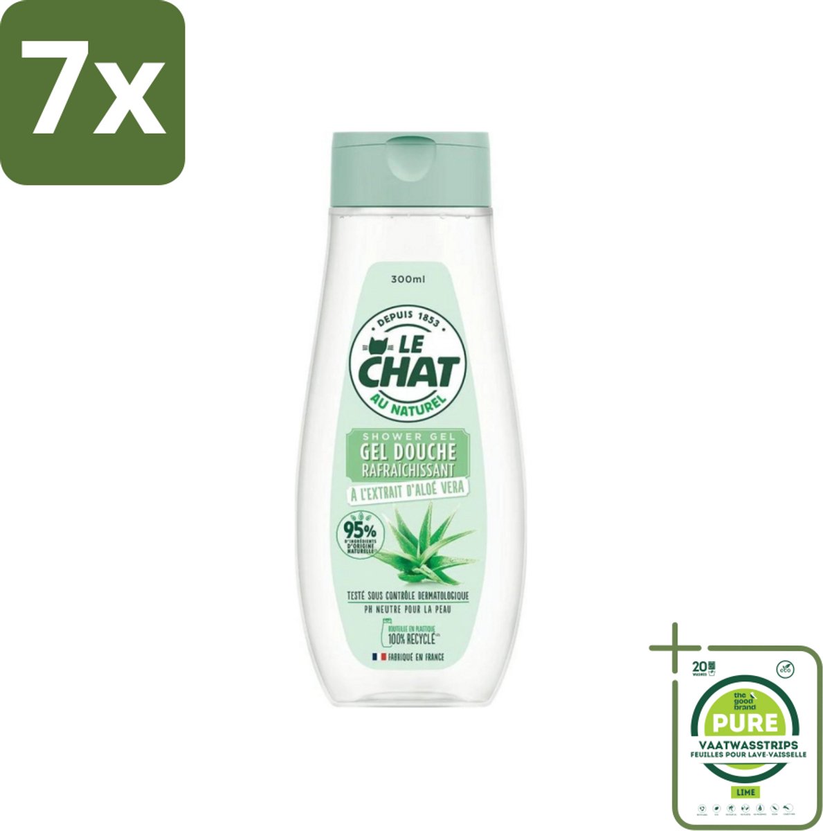 7 x Le Chat - Douchegel - PH Neutraal - Met Extract Van Aloë Vera - Verfrissend - 300 ml - Grootverpakking - Douchegel - Aloë Vera - PH Neutraal - Verfrissend - Huidverzorging