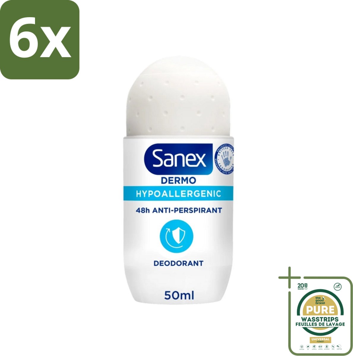 Sanex Dermo - Deodorant Roller - Hypoallergeen - 48h Anti-Transpirant - 50 ml - Voordeelverpakking - 6 stuks - Antitranspirant - Hypoallergeen