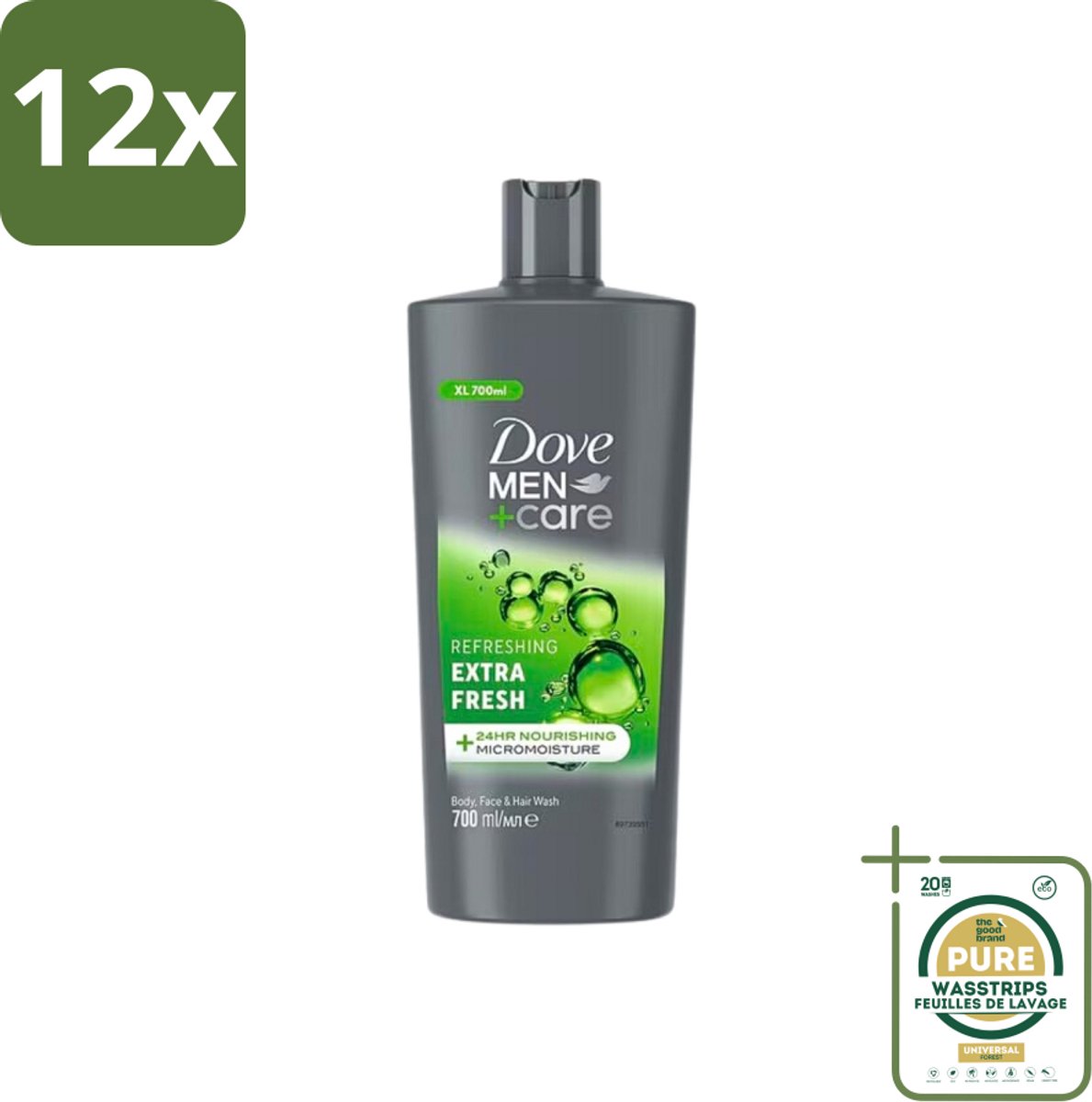 Dove Men+Care - Extra Fresh - Douchegel 3-in-1 - Verzorgend - 700 ml - Voordeelverpakking - 12 stuks - Verzorging - Hydratatie