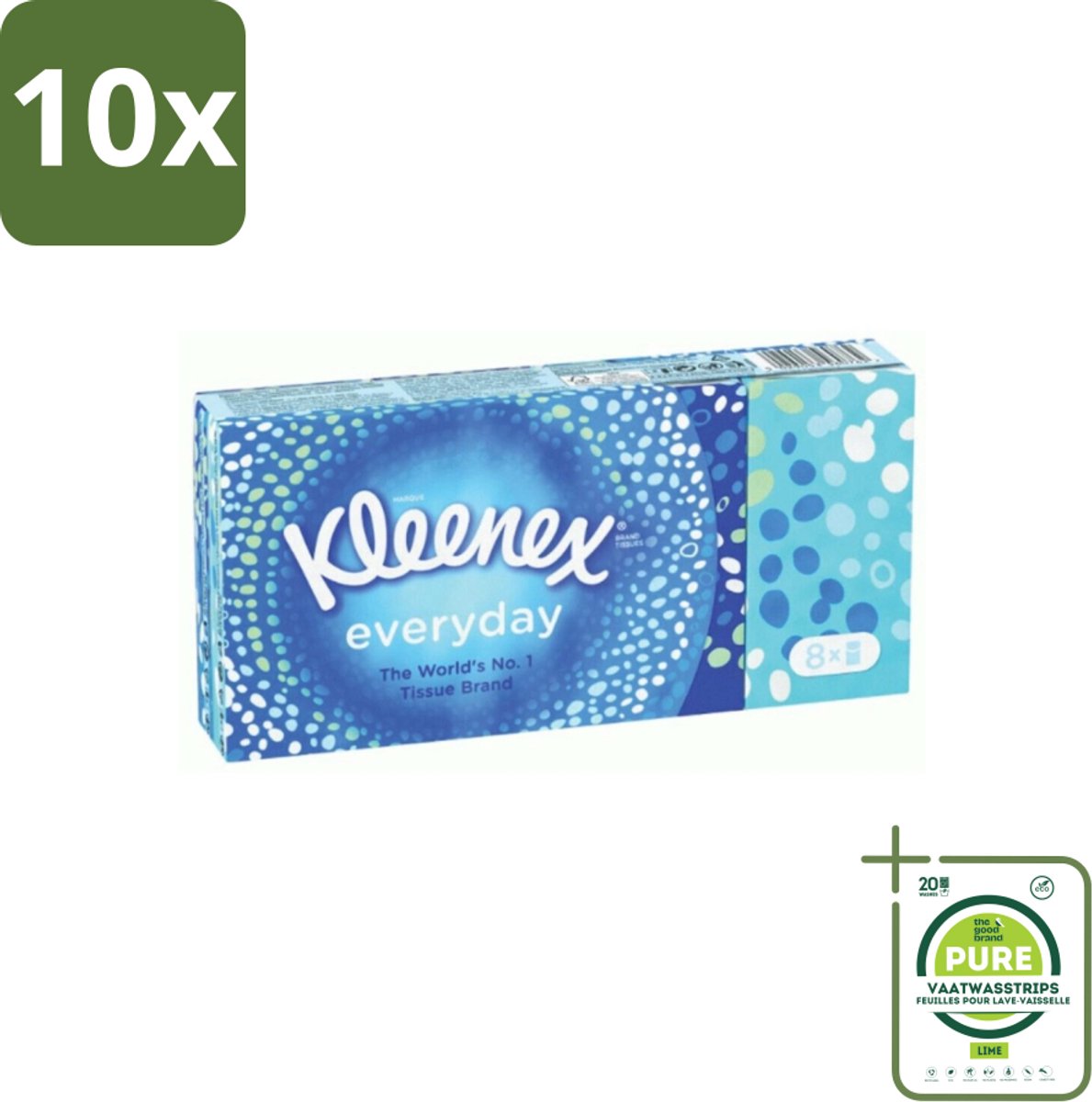 10 x Kleenex - Zakdoekjes - Everyday - 8 Pakjes Zakdoekjes - Grootverpakking - Zakdoekjes - Tissues - Schoonmaak - Reiniging - Vlekken Verwijderen