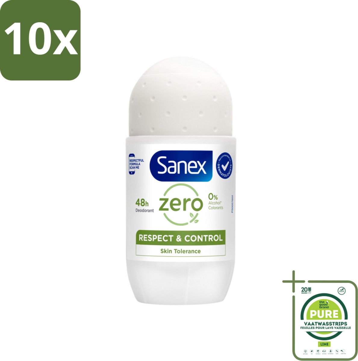 10 x Sanex Deodorant Roller Zero% Normal Skin 50 ml - Grootverpakking - 24 Uur Deodorant - Aluminiumvrije Deodorant - Alcoholvrije Deodorant - Deodorant Voor Gevoelige Huid - Sanex Deodorant