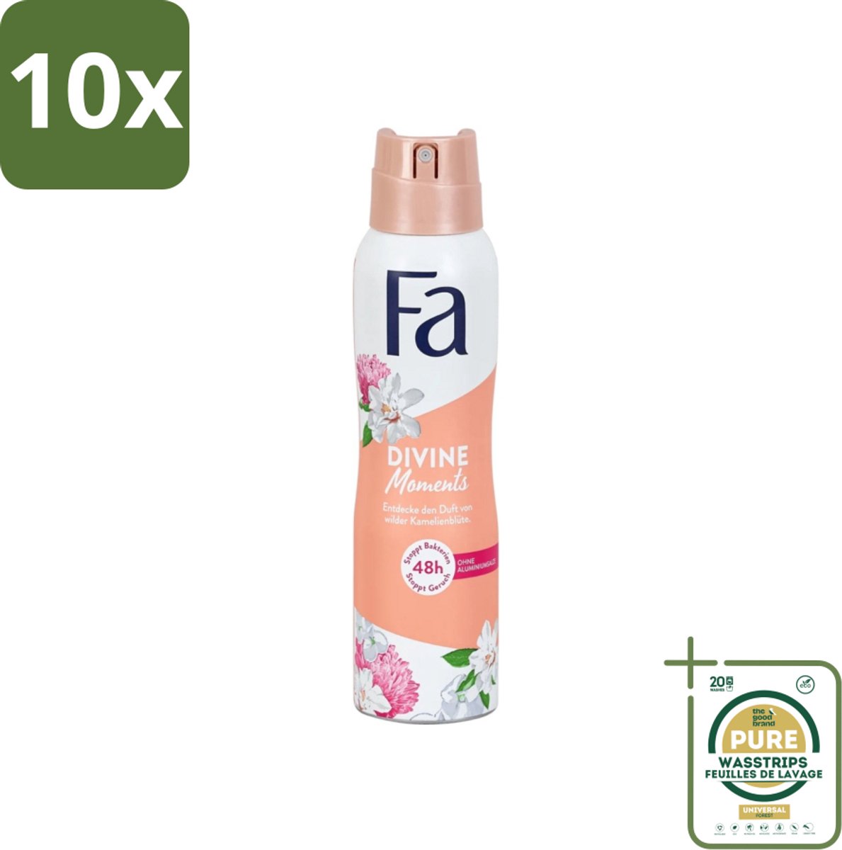 10 x Fa - Divine Moments - Deodorant Spray - Wilde Cameliabloesem - 150 ml - Grootverpakking - Deodorant Spray - Anti-vlekken - Huidvriendelijk - Wilde Cameliabloesem - Frisheid