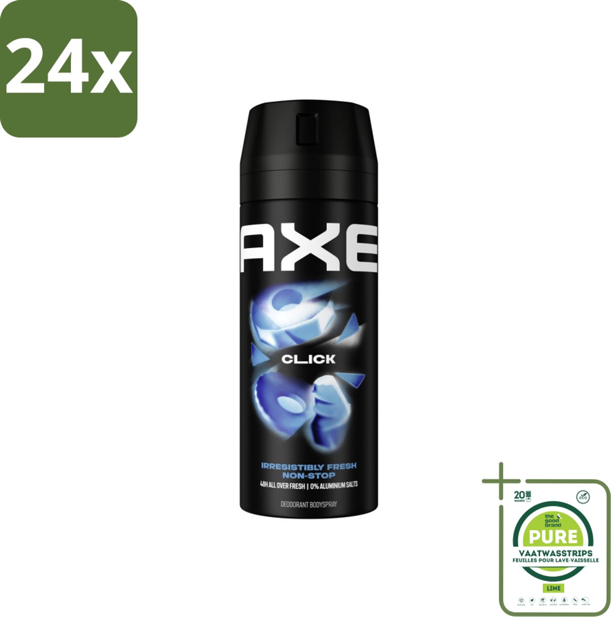 Axe - Deodorant Bodyspray - 48hrs Fresh - Click - Green Apple & Sandalwood - 150 ml - Voordeelverpakking - 24 stuks - Deodorant - Deodorant spray