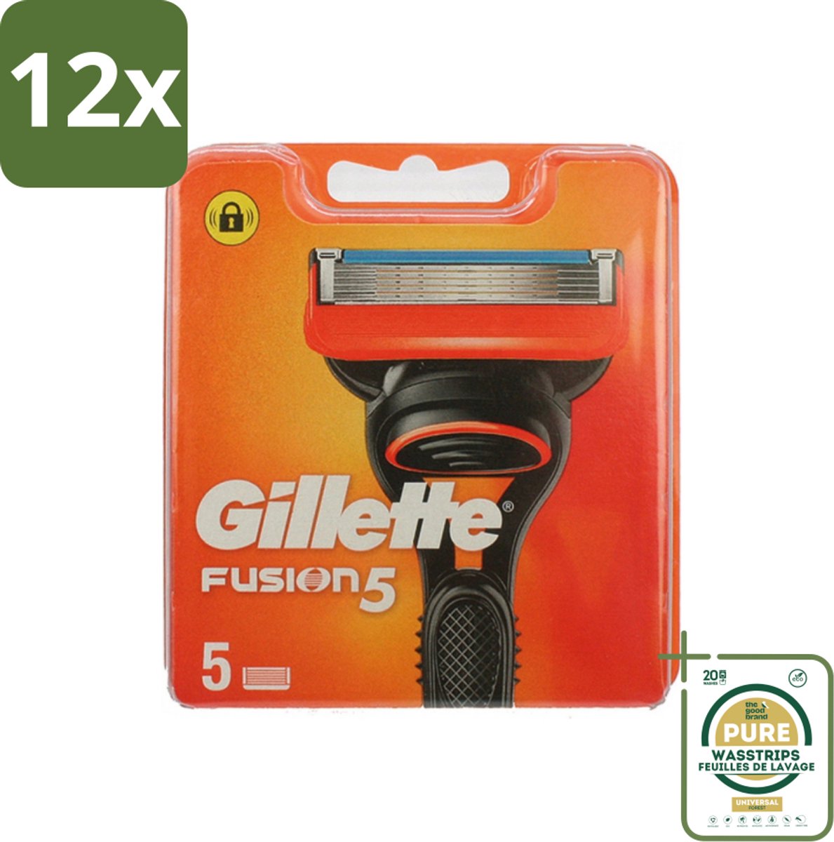 Gillette - Fusion 5 - Navulscheermesjes - 5 Navulmesjes - Voordeelverpakking - 12 stuks - Glad scheerresultaat - Scheermes