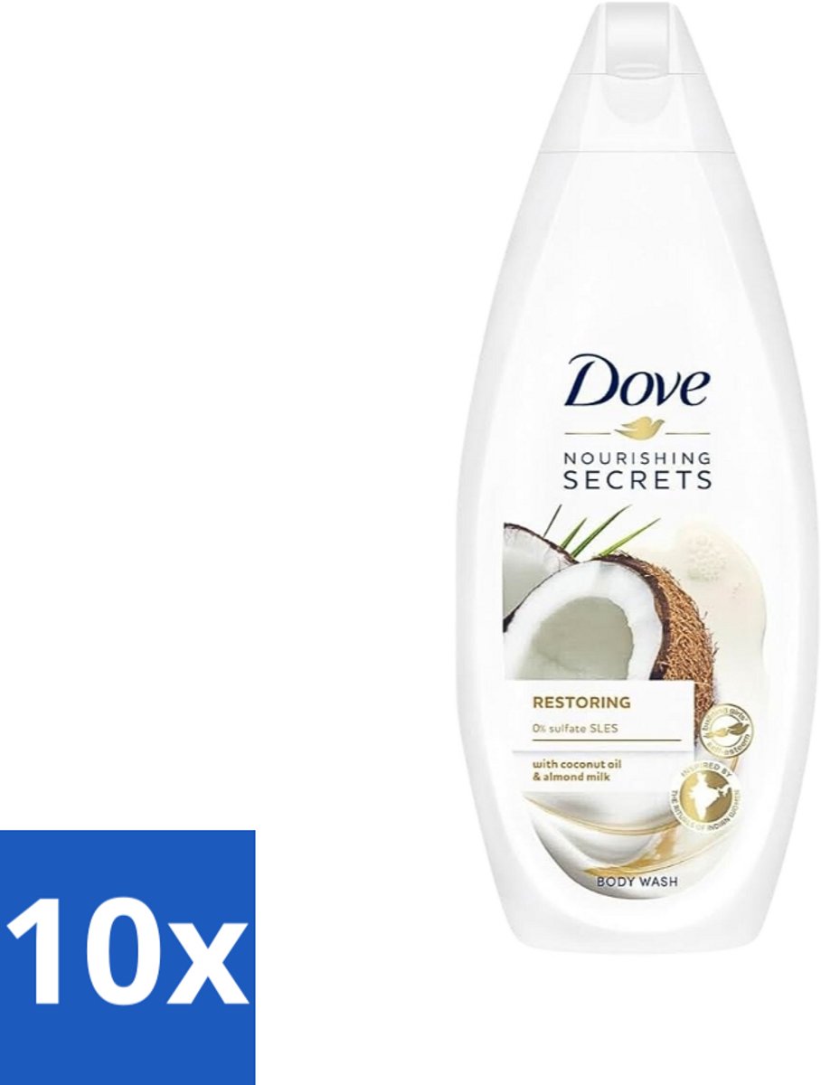 10 x Dove Nourishing Secrets - Douchegel - Kokosolie & Amandel melk - Sulfaatvrij - 250 ml - Douchegel - Kokosolie - Amandelmelk - Natuurlijke Verzorging - Sulfaatvrije Douchegel