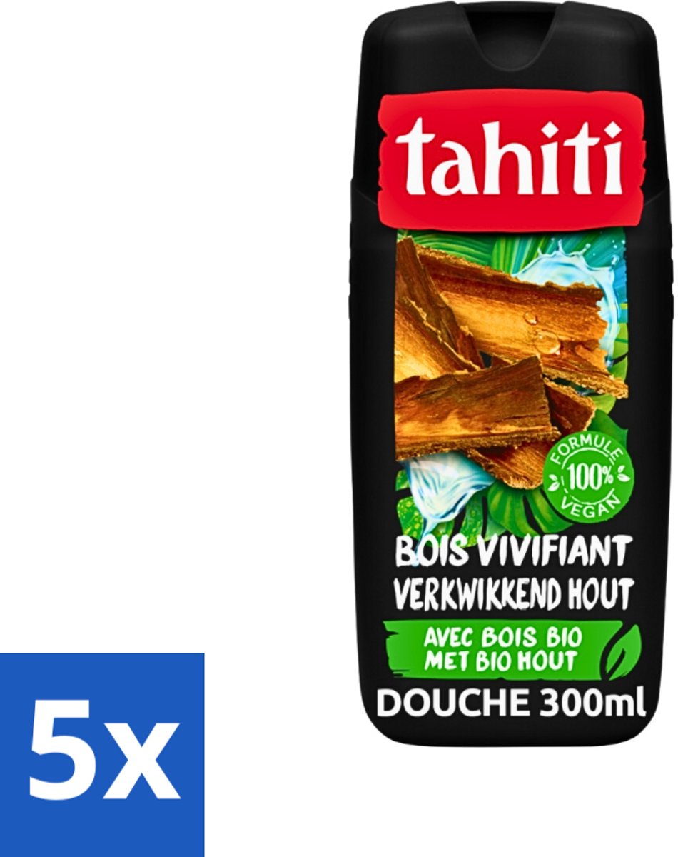 5 x Tahiti - Douchegel - Verkwikkend Bio Hout - 100% Vegan - 300 ml - Douchegel - Houtgeur - Verkwikkend - Huid Verzorgen - Huid Verzachten