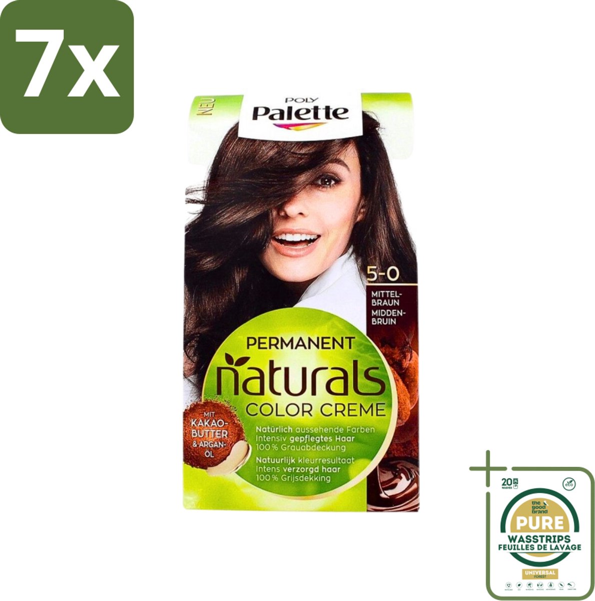 7 x Poly Palette - Haarverf - Middenbruin 5-0 - 115ml - Grootverpakking - Haarkleur - Haarverf - Permanente Haarverf - Middenbruin - Cacaoboter