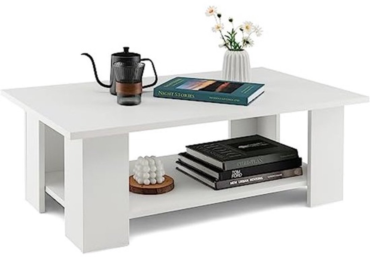 Eenvoudige en Elegante Salontafel met Opbergrek - Moderne Woonkamertafel 90 x 52 cm