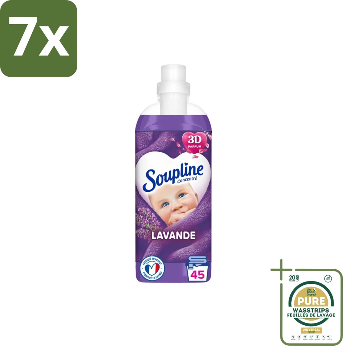 7 x Soupline - Wasverzachter - Lavendel - 45 Wasbeurten - 1L - Grootverpakking - Wasverzachter - Wasgoed Verzorgen - Wasresultaat - Wasmachine - Wasverzachter Lentebloesem
