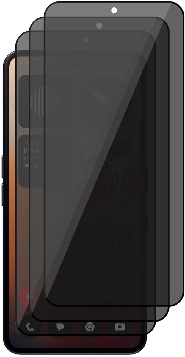Privacy Screenprotector geschikt voor Nothing Phone 3a – 3 Stuks – Full Cover Gehard Glas – Anti Inkijk – Privacy Filter