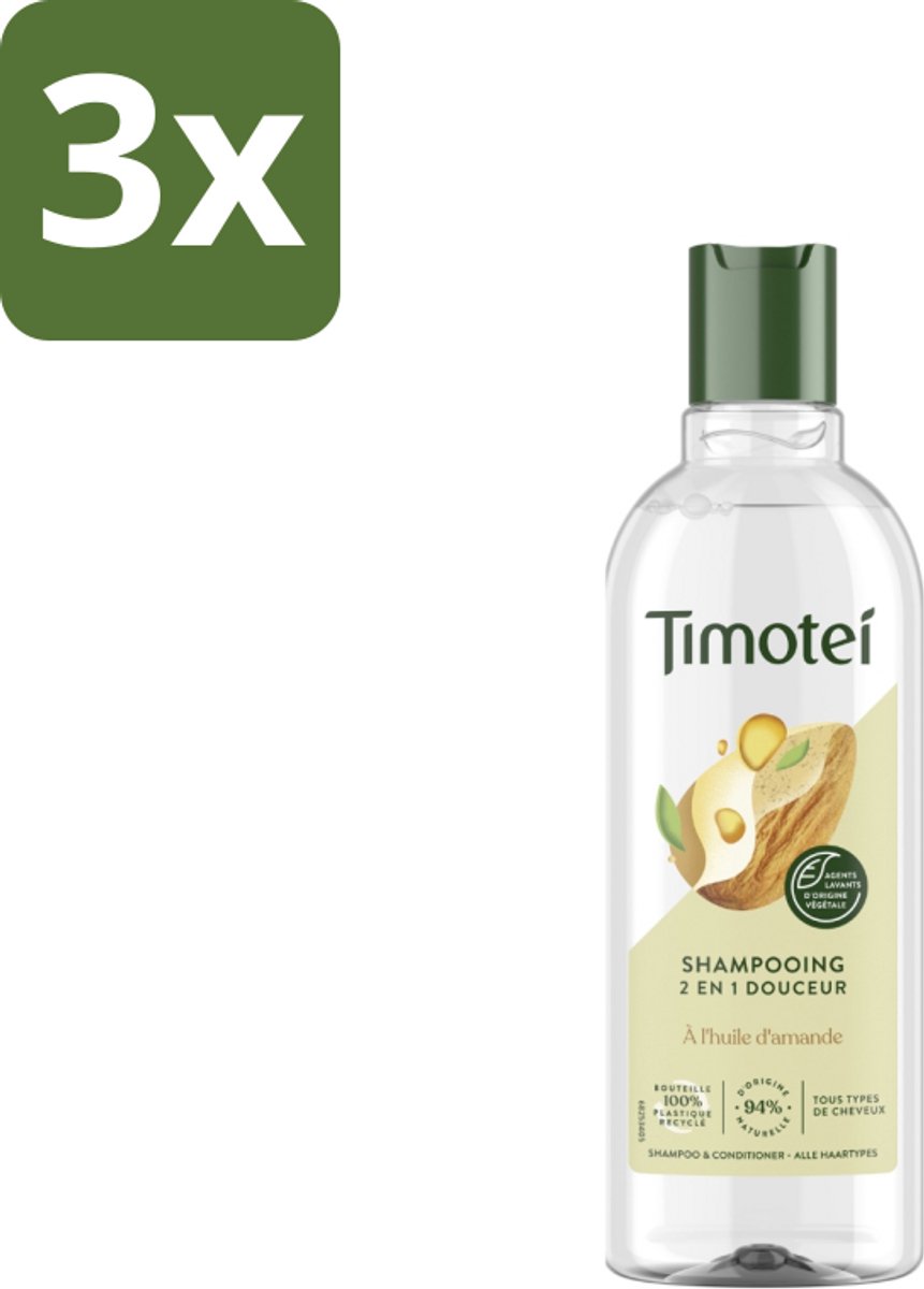 3 x Timotei - Shampoo - Amandelolie - 2in1 - Alle haartypes - 300ml - 2in1 Shampoo En Conditioner - Amandelolie Shampoo - Zachte Shampoo - Haarverzorging - Haardos Verzorging