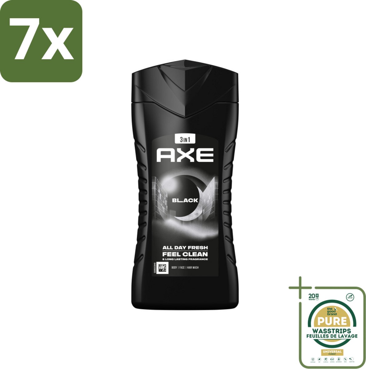 7 x Axe 3-in-1 Douchegel Black 250 ml - Grootverpakking - Douchegel - Lichaam - Gezicht - Haar - Frisheid