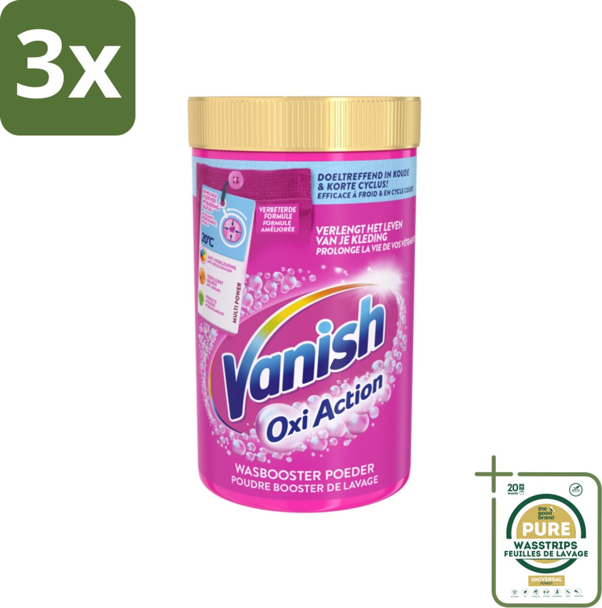 3 x Vanish Oxi Action - Vlekkenverwijderaar - Wasbooster - Gekleurde Was - 1.5 Kg - Grootverpakking - Vlekkenverwijderaar - Wasbooster - Gekleurde Was - Kleuroverdracht - Geurneutraliseren