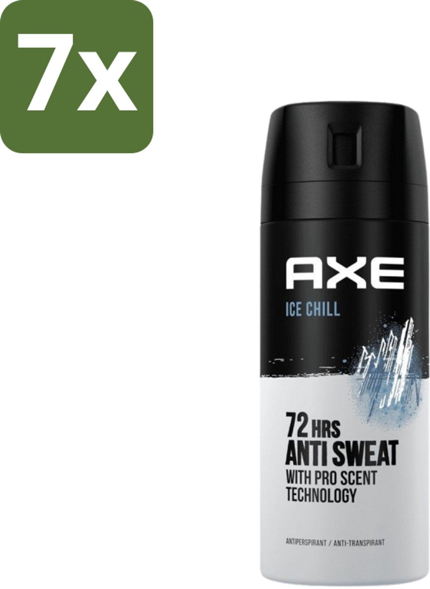 7 x Axe - Deodorant Spray - 72hrs Anti Sweat - Ice Chill - 150 ml - Anti-sweat Spray - Zweetvermindering - Ijskoude Citroen - Muntgeur - 72 Uur Bescherming