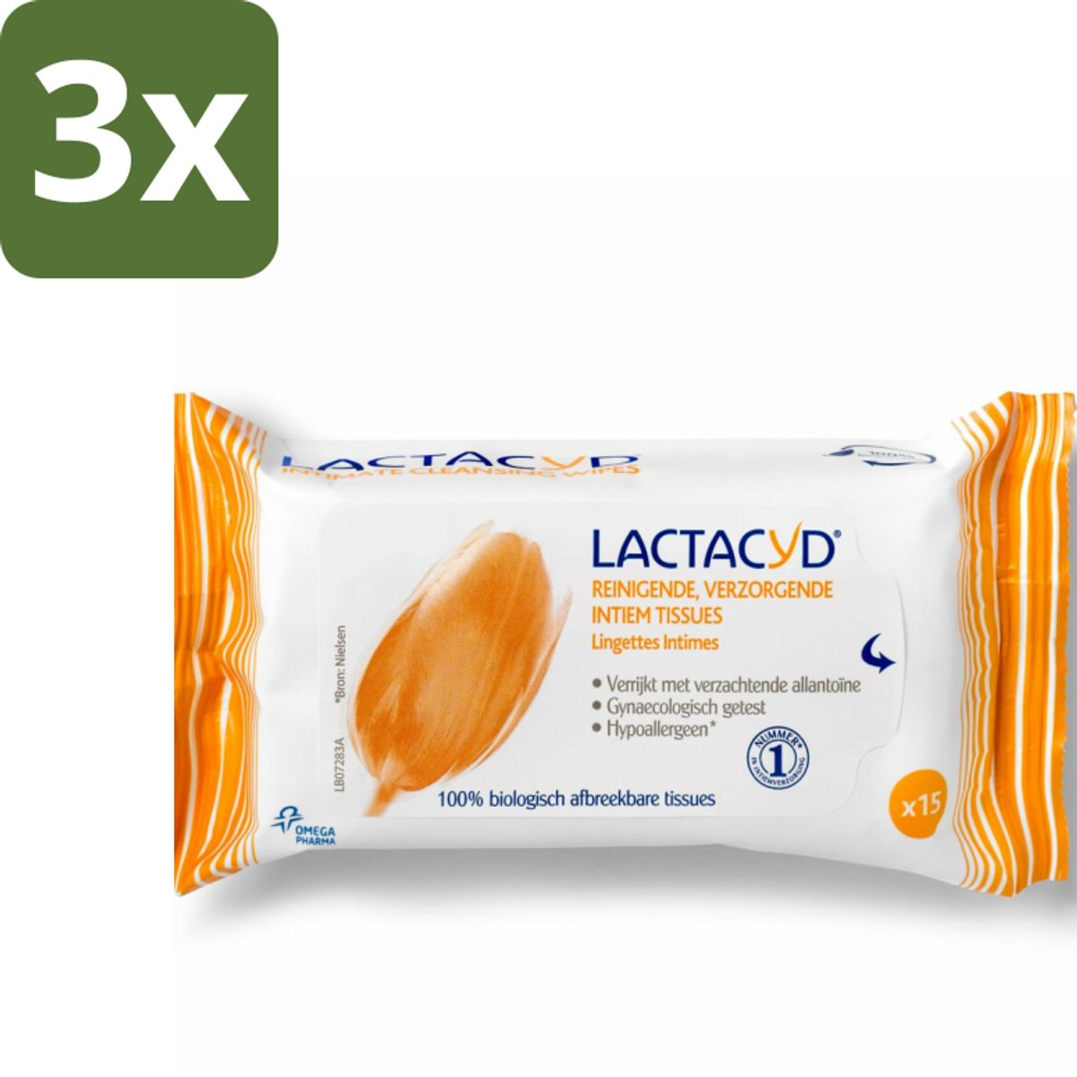 3 x Lactacyd Tissues Verzorgend 15 stuks per verpakking - Intieme Doekjes - Reiniging Intieme Zone - Biologisch Afbreekbaar - Allantoïne - Melkzuur