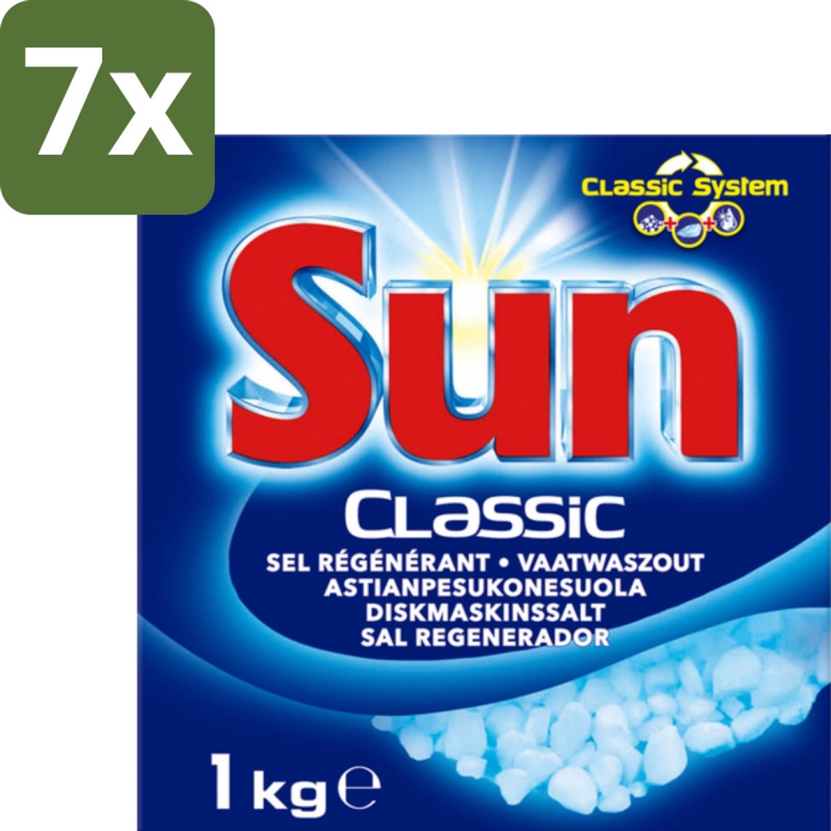7 x Sun Classic - Vaatwaszout - Klassiek Systeem - 1 kg - Vaatwaszout - Kalkaanslag Voorkomen - Vaatwasser Onderhoud - Waterhardheid - Klassiek Systeem