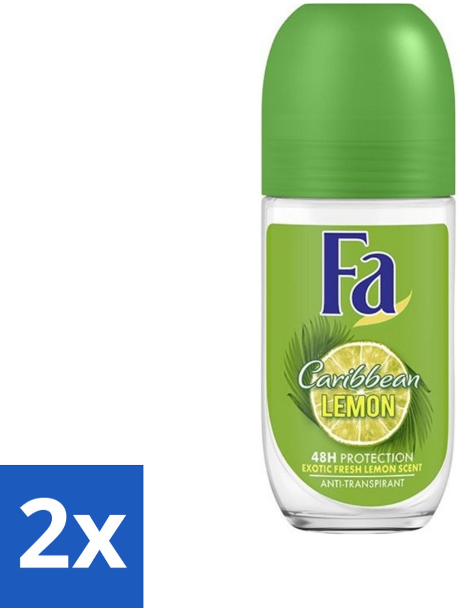 Fa - Deodorant Roller - Caribbean Lemon - Verfrissend - 48 uur Bescherming - Citrusachtig - 50 ml - Voordeelverpakking - 2 stuks