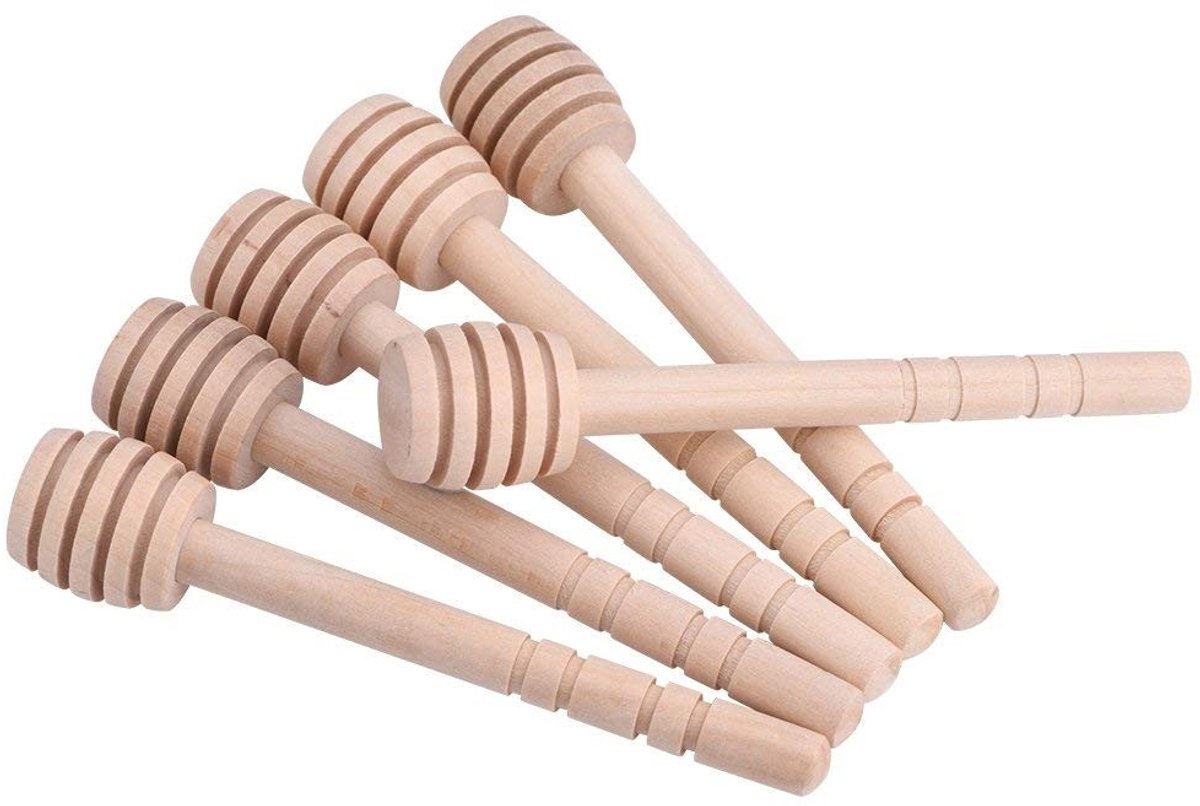 Solidchoice- Roerstaafje 50 Stuks - Houten Roerstaafjes - Honingdipper - Veilig en Duurzaam - Gemakkelijk te Reinigen - Uniek Ontwerp met Groeven