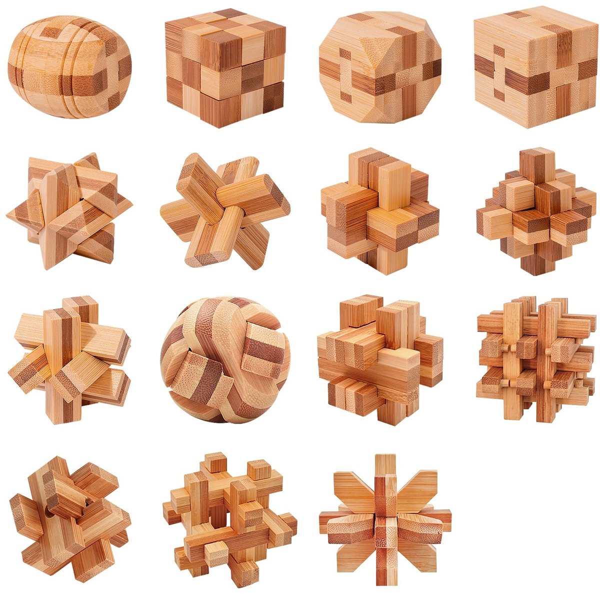 Solidchoice - Set van 15 3D Houten Puzzels en Logicaspellen