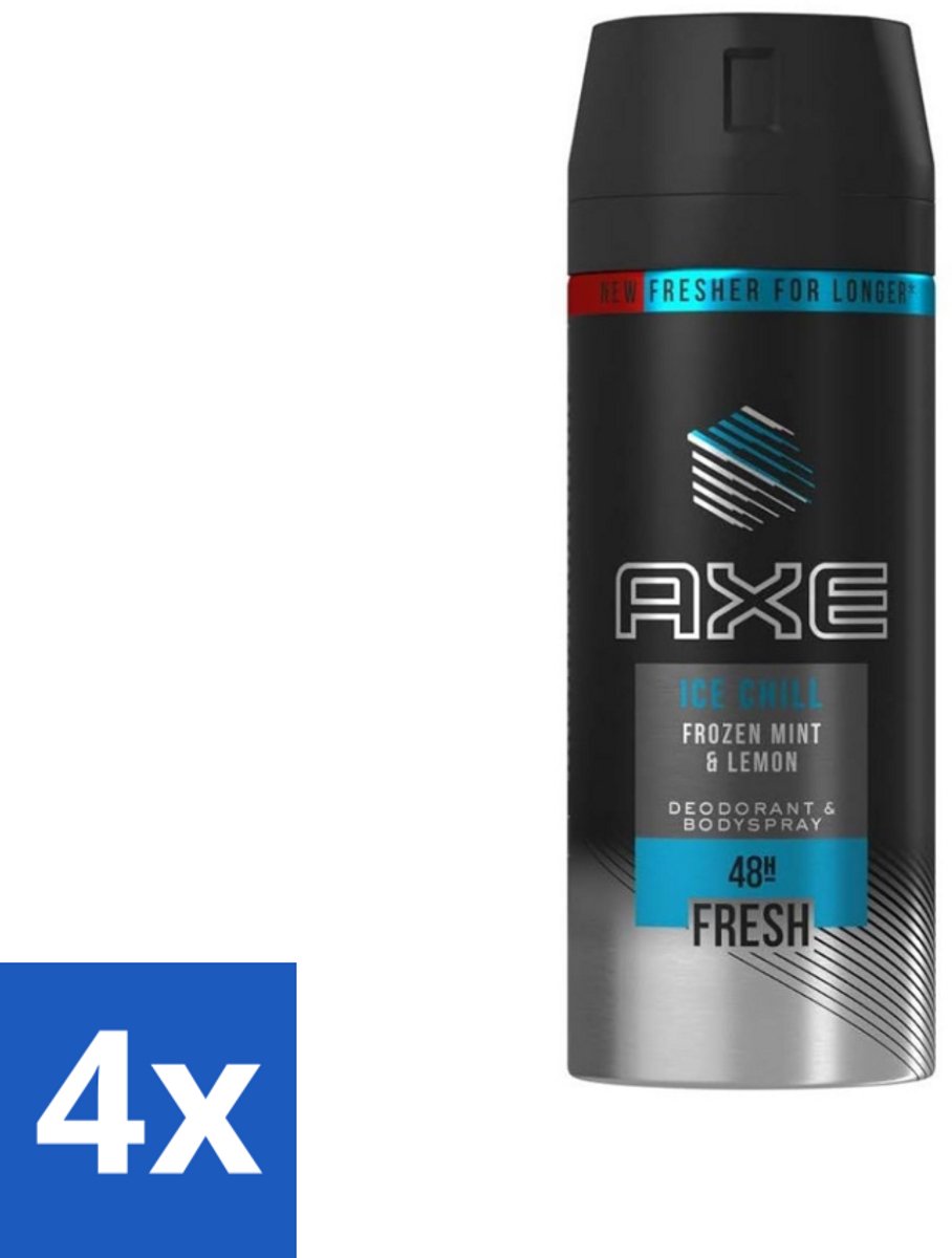 Axe - Deodorant Bodyspray - 48hrs Fresh - Ice Chill - Frozen Mint & Lemon - 150 ml - Voordeelverpakking - 4 stuks