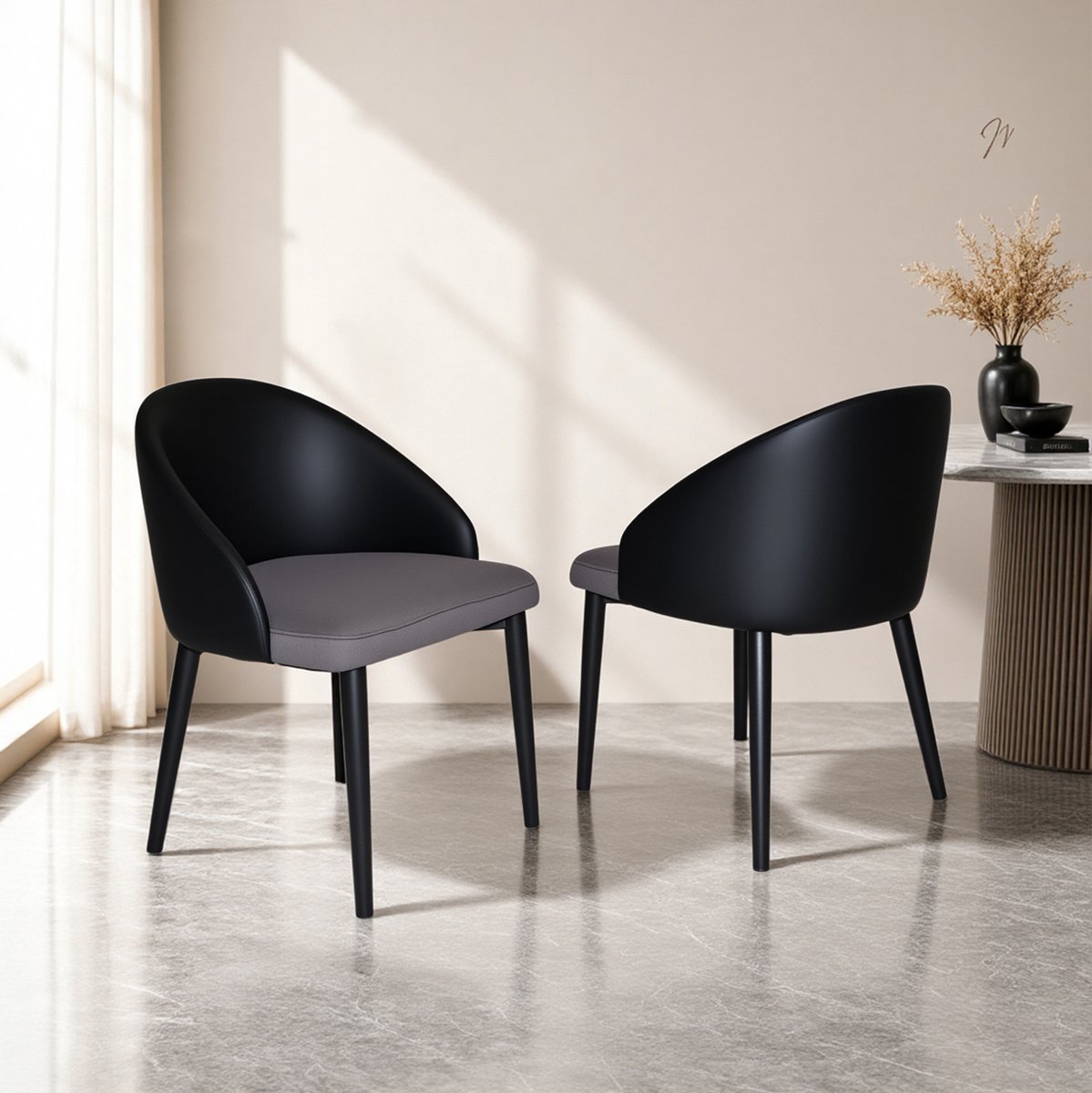 DESMIU Eetkamerstoel Set Van 2 - Ergonomische Rugleuning In Kunstleer En Ademend Mesh - Voor Eetkamer En Woonkamer - Metaal - Grijs En Zwart