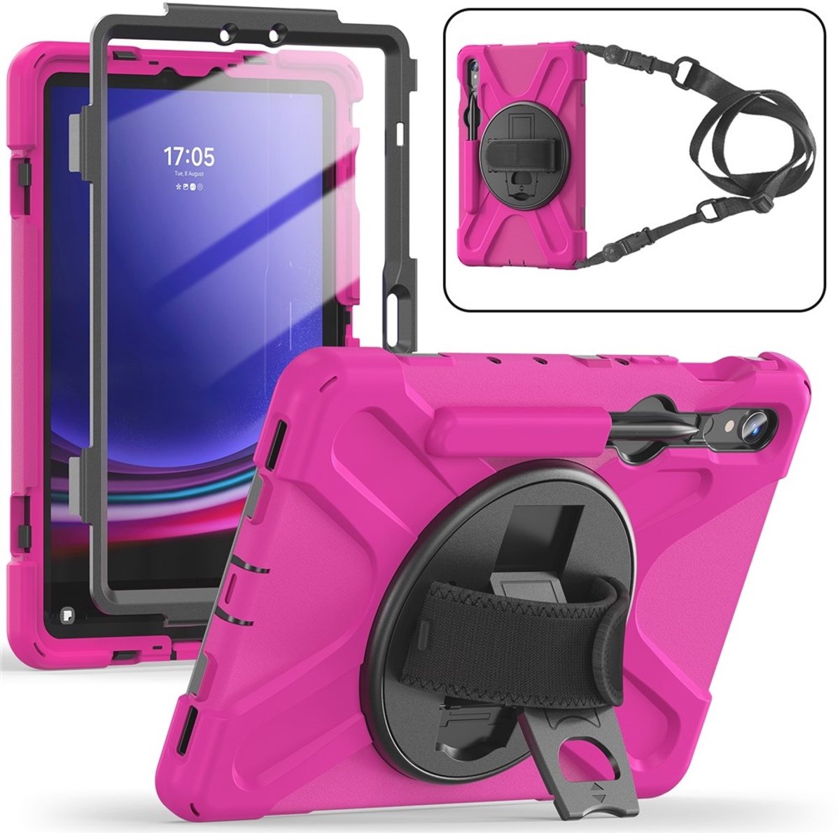 Coverup Tablethoes geschikt voor Samsung Galaxy Tab S10 Lite / S10 FE / S9 FE / S9 / S8 / S7 Hoesje - Heavy Duty Case met Schouderstrap - Pink