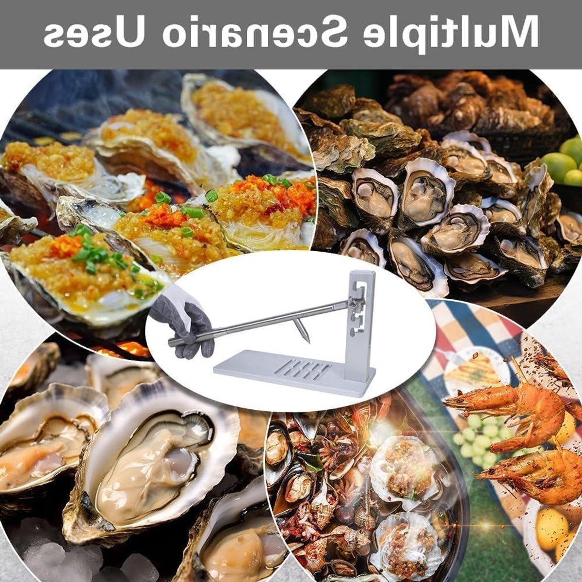 Oesteropener Set - Zeevruchten Gereedschap - Schelpen Openen - Verstelbare Hoogtes - 1.5 kg - Zilver