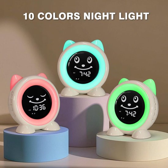 Kinderwekker Slaaptrainer - Emoji Nachtlamp - Kinderen Leren Slapen - Met Kleurindicatie - Standaard Maat - Wit — afbeelding 3