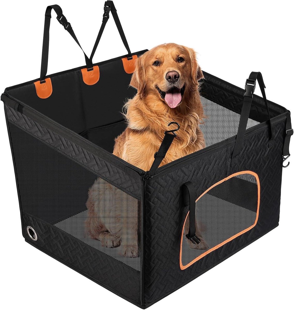 Honden autostoel - Reisstoel hond - Veilig reizen - Extra grote ruimte - 72x62x55 cm - Zwart oranje