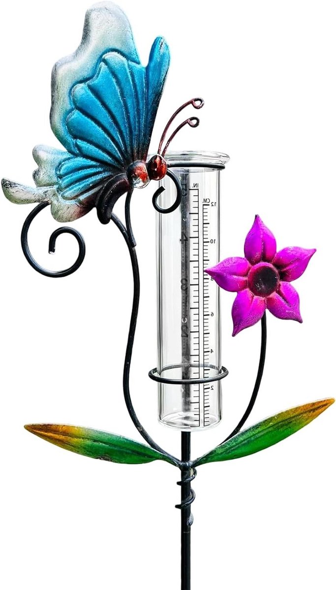 Regenmeter Tuin - Neerslagmeter Glas - Weer Meten - Dubbele Schaal - 87 cm Hoog - Groen Metaal