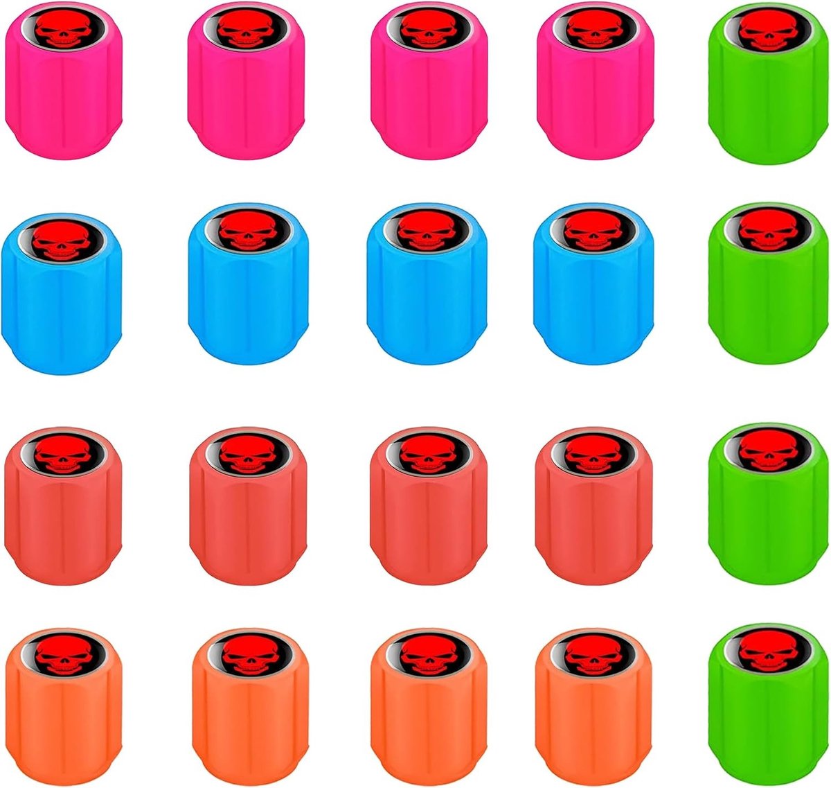 Lichtgevende ventieldoppen voor autobanden - 20 stuks kleurrijke fluorescerende doppen voor auto en motorfiets, perfect voor zichtbaarheid en veiligheid