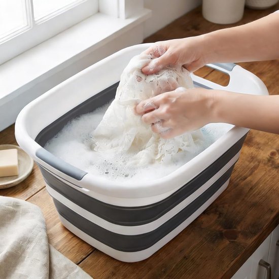 Wasmand Opvouwbaar - Wasbak Bak - Was Sorteren - Stevig Flexibel Materiaal - 26 Liter - Grijs — afbeelding 4