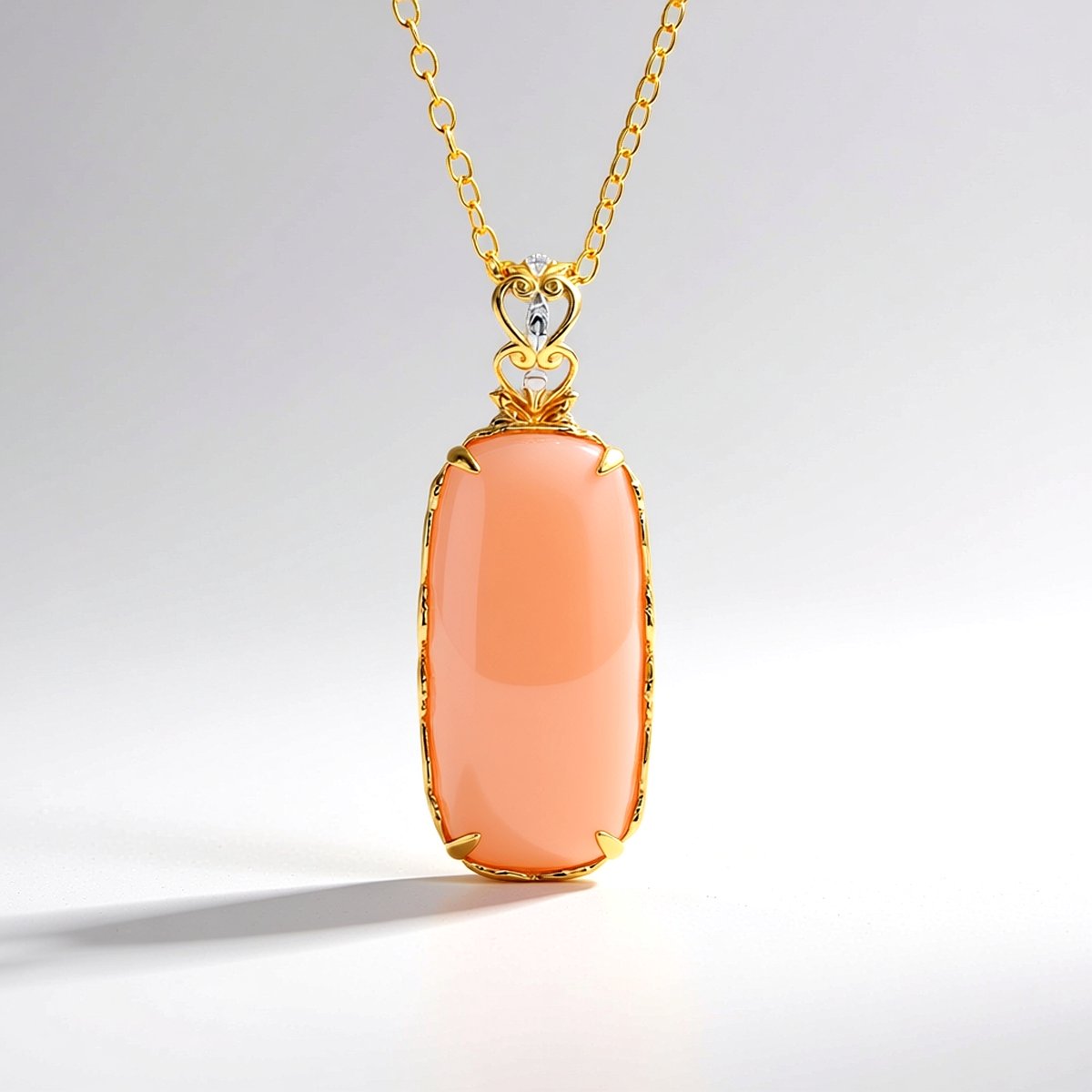 Cavill - Zilveren Ketting 925 Sterling Zilver Verguld - 13,68 ct Roze Chalcedoon Cabochon - Elegant Antiek Design - 50 cm Filigrain