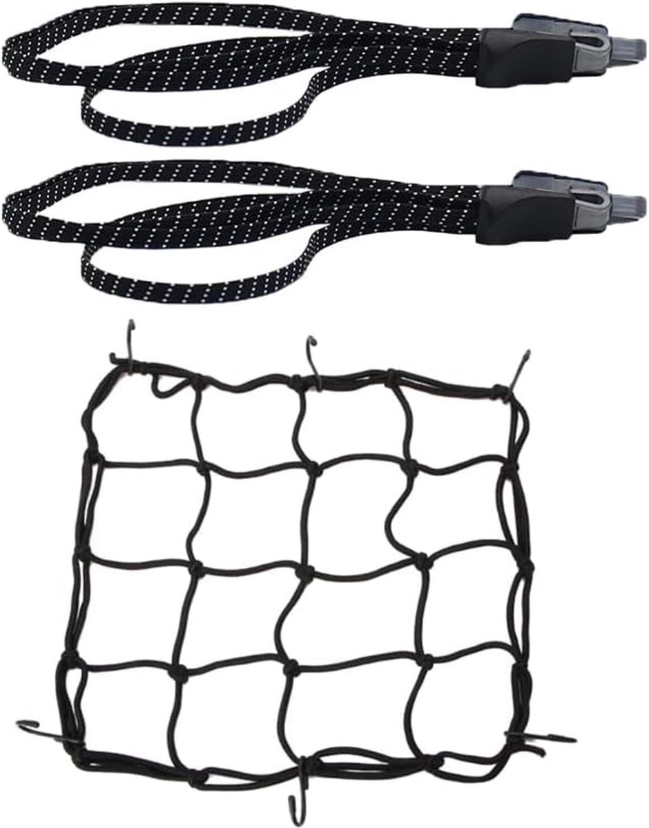 Set van 2 Elastische Bagagetensioners met Haken - Ideaal voor Motorfietsen, Fietsen en Helmnetten - Verstelbare Spanbanden voor Veilig Transport van Bagage