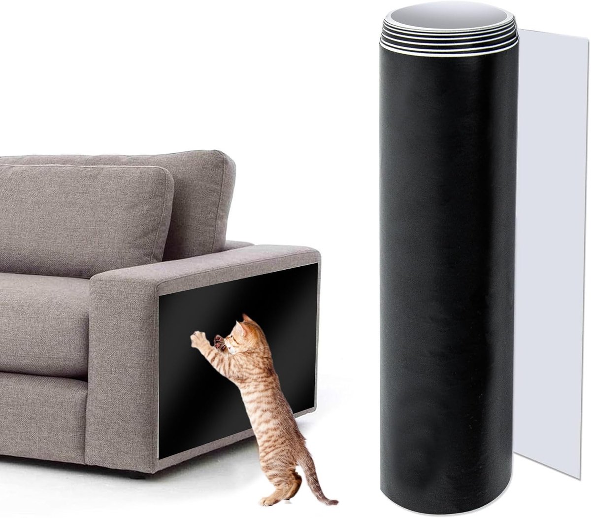 Krasbescherming voor Katten met PVC Folie en Plakband voor Meubels, Banken, Stoelen en Vloerkleden (25 cm x 300 cm, Zwart)