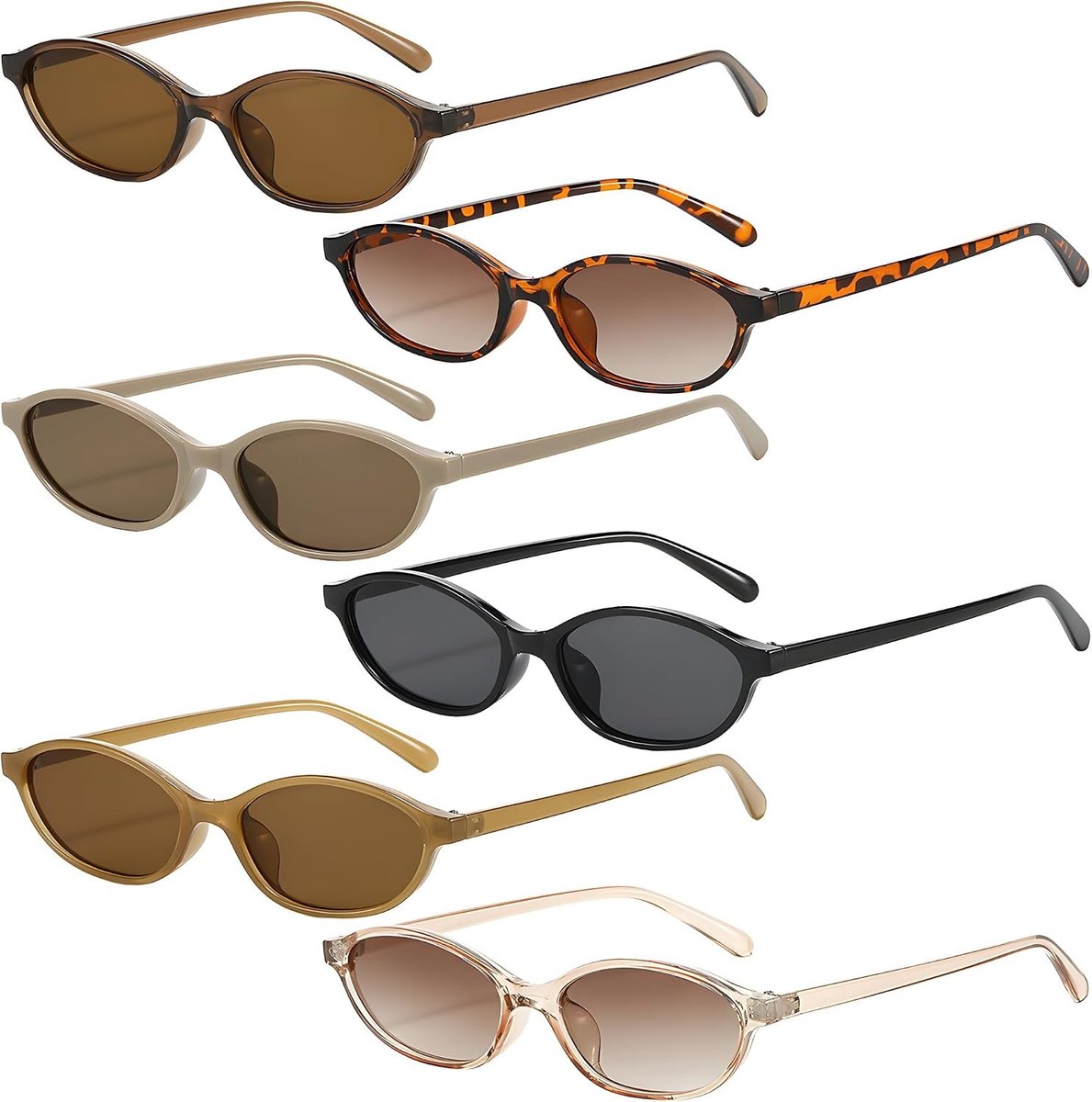 Retro Oval Zonnebrillen Set van 6 - Vintage Cat Eye Zonnebrillen met UV Bescherming voor Dames, Perfect voor Dagelijks Gebruik en Modeaccessoires