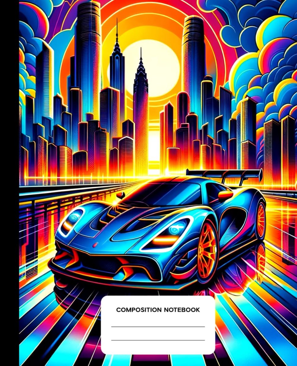 Composition Notebook: Super Sports Car Illustration - Wide Ruled Lined Paper Journal For School, College, Office, Work - ShopVlot