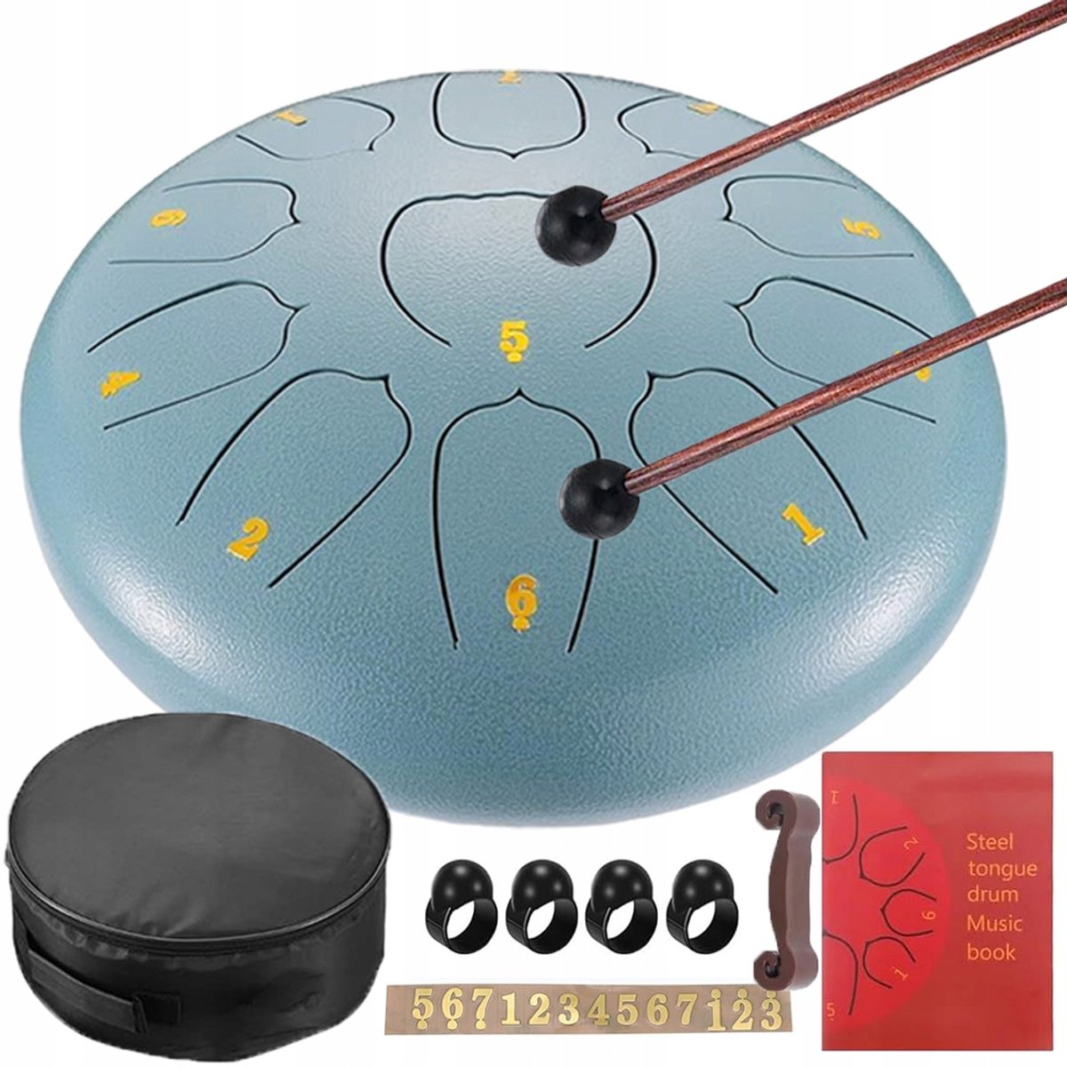 Stalen Tongdrum - Tongue Drum - 13 Tonige Rain Drum - Muziekdrums - 12 Inch Tongtrommel - Lotusbladvorm - Zuivere Klank - met Tas & Stokken - Hand Klankschaal - Voor Meditatie & Healing & Yoga & Ontspanning