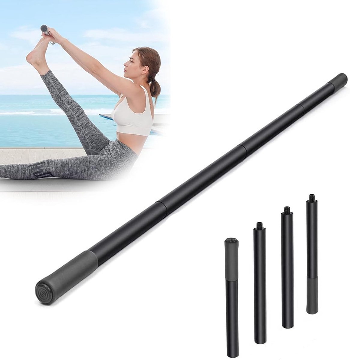 Verstelbare Fitness Stretch Stick van 1.5 m voor Mobiliteit, Flexibiliteit en Balans, Ideaal voor Revalidatie en Training met Schuimhandvaten