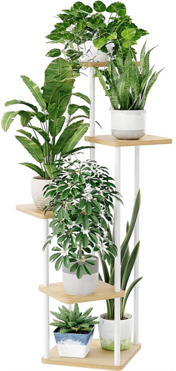 KIRA® Plantenrek - Decoratieve Plantenstandaard - Plantenstandaard Binnen - Wit - 30cm x 30cm x 107cm